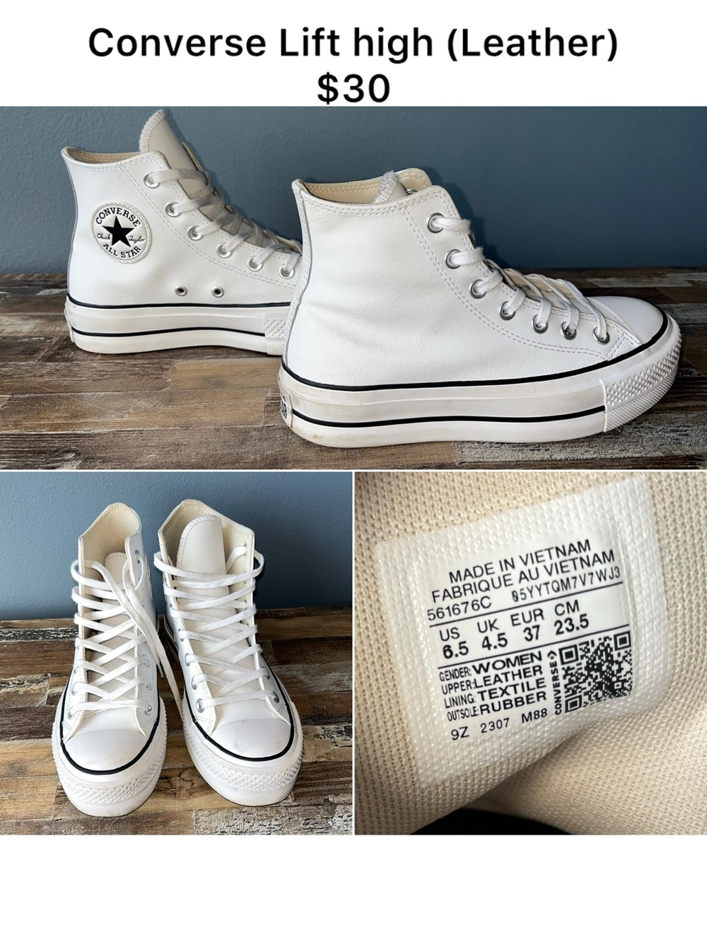 Converse White Leather Lift High Top Sneakers